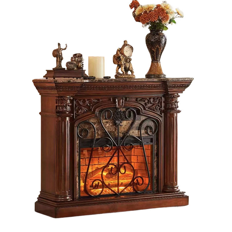 59.06"Retro Solid Wood Mahogany Simulated Flame Electric Fireplace, 45.28" H x 59.06" W x 17.72" D