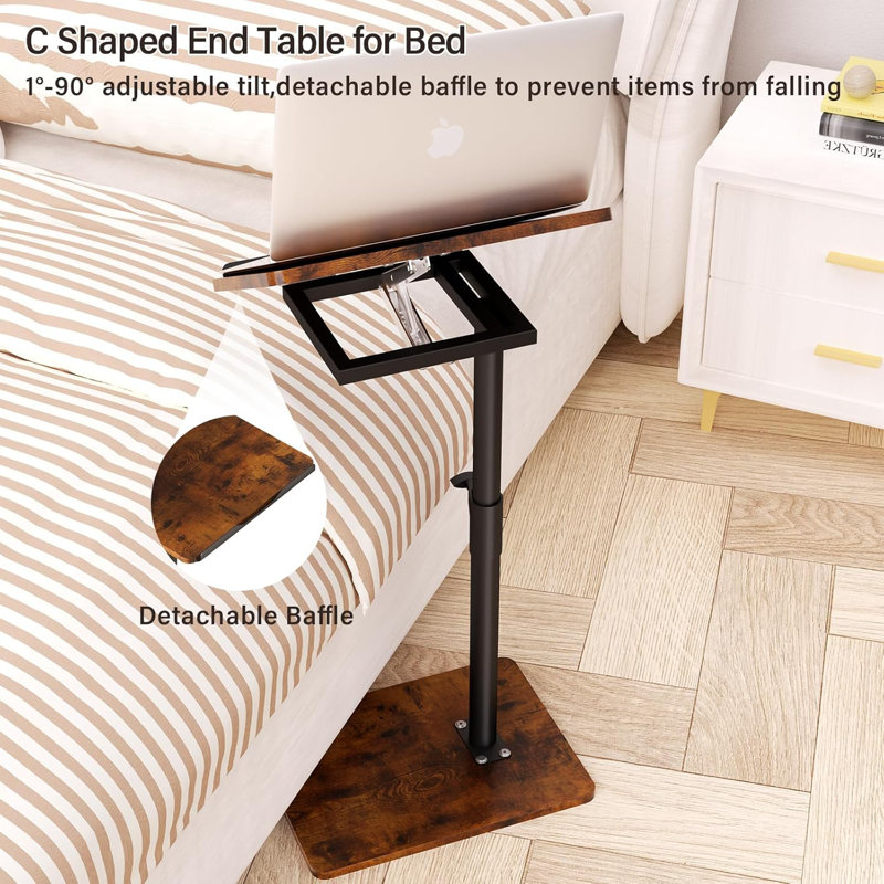 Sofa Armrest Tray Table for Couch Swivel Height Adjustable End for Small Spaces, Snack Side Table for Bed or Chair with Phone & Tablet Slot (Rustic,Angle Adjustable)