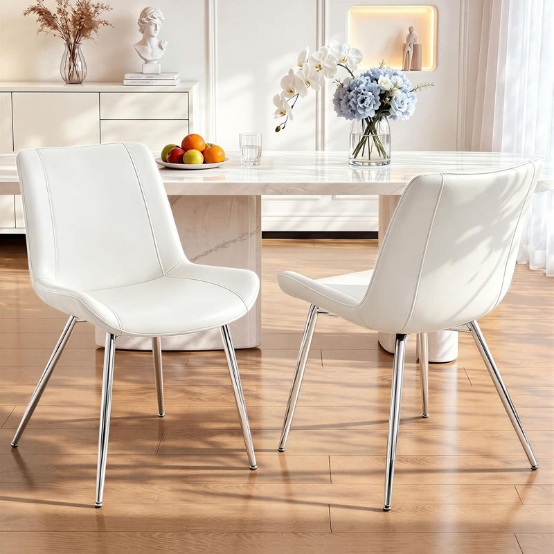Dining Chairs Set Of 2, PU Leather Upholstered Modern Armless Kitchen Dining Side Chair for Kitchen, Dining, Living, Reception, Office Guest Chairs, and Outdoor