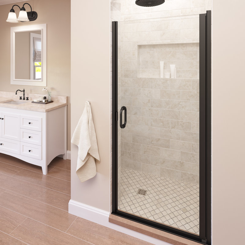 Porte de douche demi-cadre l 32 po x H 76 po Infinity, Bronze frotté à l'huile, AquaGlideXP transparent