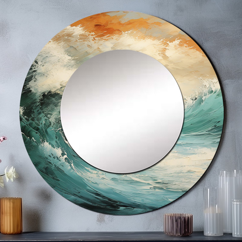 «Roetta Modern Coastal Blue and Gold Wave - Ocean Mirror», 23 po x 23 po
