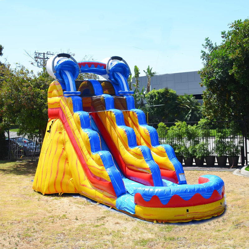 Glissade d'eau de qualité commerciale avec piscine JumpOrange Splash 17 pi avec ventilateur