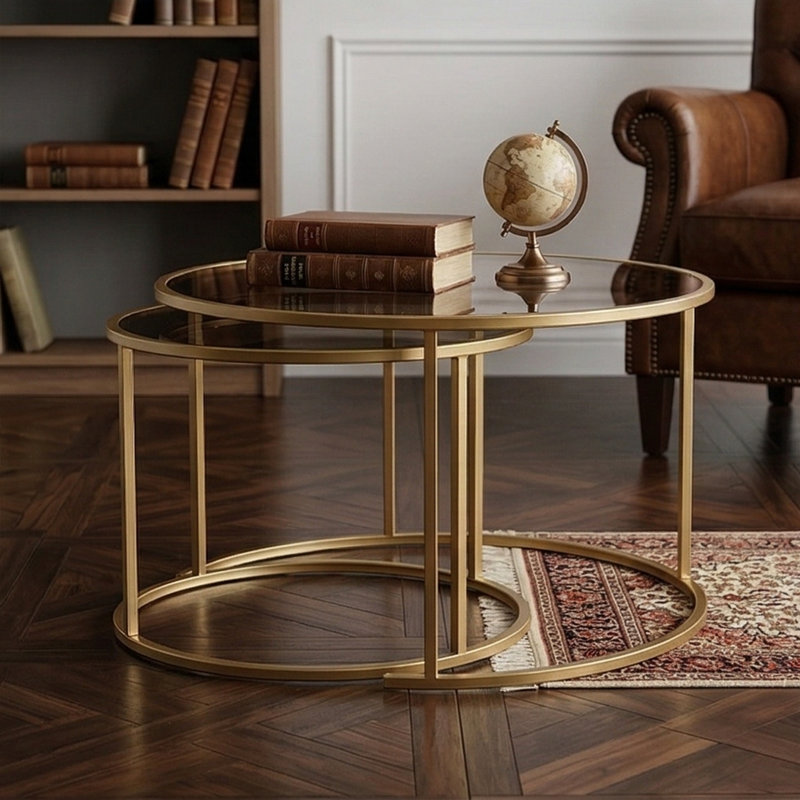Ensemble de 2 tables basses Modern Modern, Marron clair, Doré