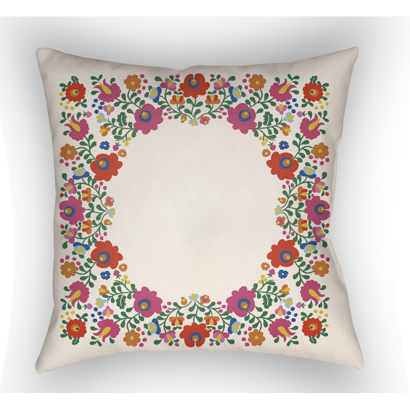 Floral Outdoor Throw Pillow, White, 16" H x 16" W x 3" D