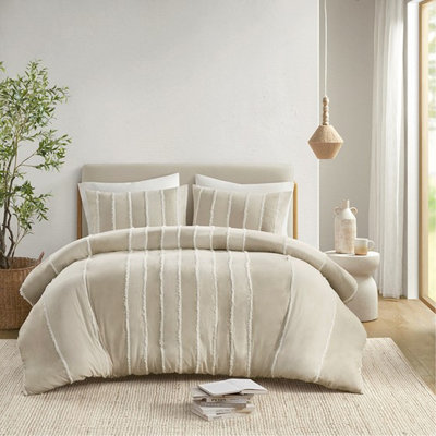 Housse de couette en coton double / grand avec zigzags alternés à rayures et fermeture à boutons de style bohémien