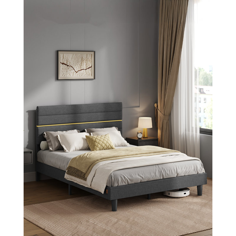 Upholstered Bed Frame with Adjustable Headboard, Grey