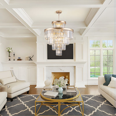 23.6" Gold Modern Crystal Chandelier Luxury Hanging Pendant Light for Dining & Living Room