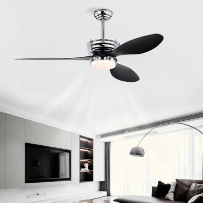 Ventilateur de plafond 52 po avec pales en ABS avec lumières et télécommande DC, ventilateur de plafond moderne à moteur à courant continu avec 3 pales en ABS et 2 tiges, ventilateur de plafond intérieur avec lumière pour la chambre à coucher, le 