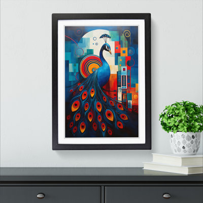 Peacock Constructivism No.2 - Single Picture Frame Print on Wood
