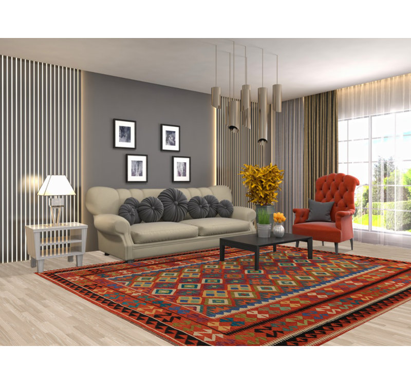 Tapis oriental kilim en laine à tissage plat orange 8 x 10