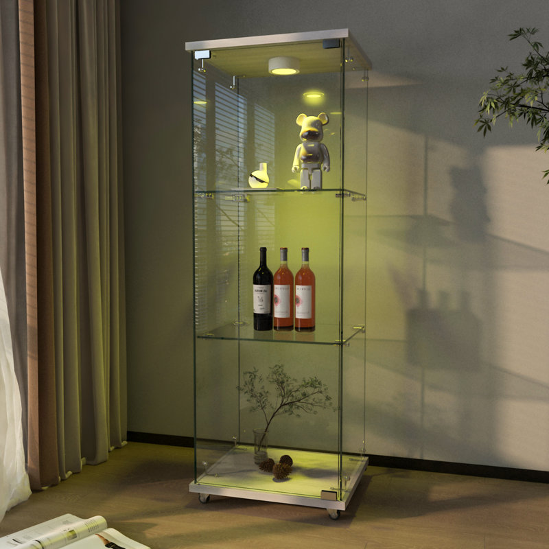 Quick - Assembly White Glass Display Cabinet 48.97" Tall, 1 Door 3 Shelf, Adjustable Lighting, For Showcasing Action Figures Shelf Tempered H, 16.51" L, 14.67" W, Led Lights, Easy To Clean, Office