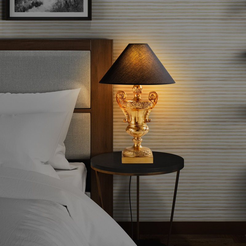 Elegant Baroque Table Lamp, Gold Finish, 19.7 x 19.7 x 30.3 inches | 100% Polyester Fabric Shade, Cap Size: Ø4.7 x H9.8 inches | E27 Socket, Max 40W | Perfect for Glam Home Decor, Stylish & Functional Lighting