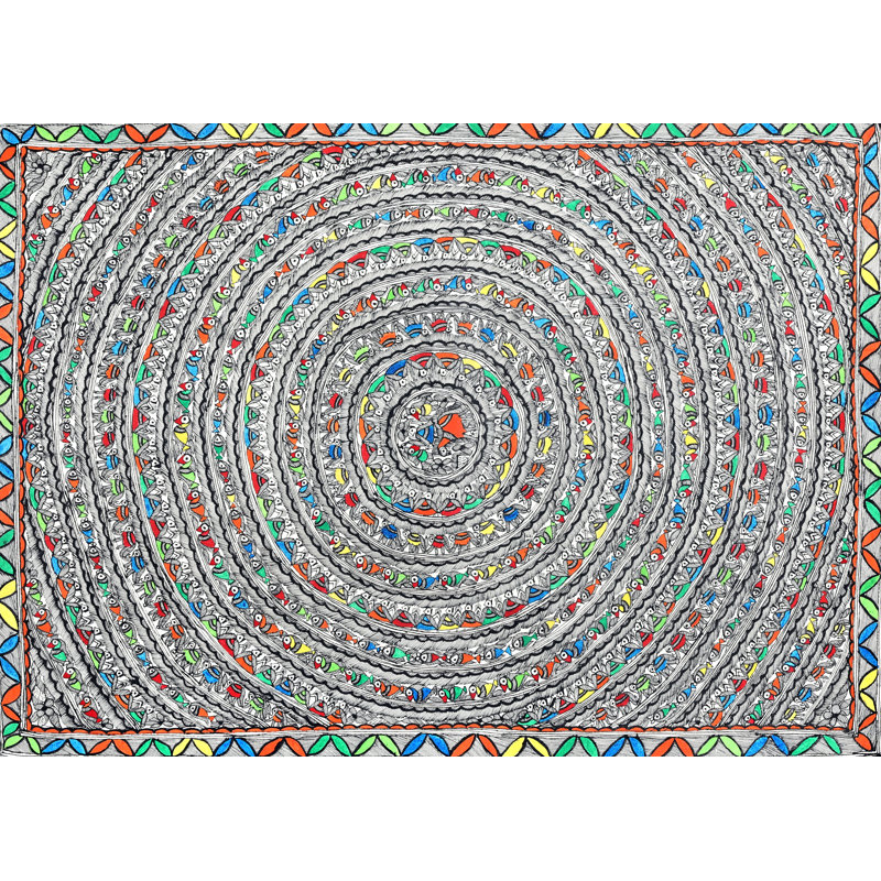 Mandala de la vie des animaux: style Godna | Madhubani, peinture sur papier faite à la main