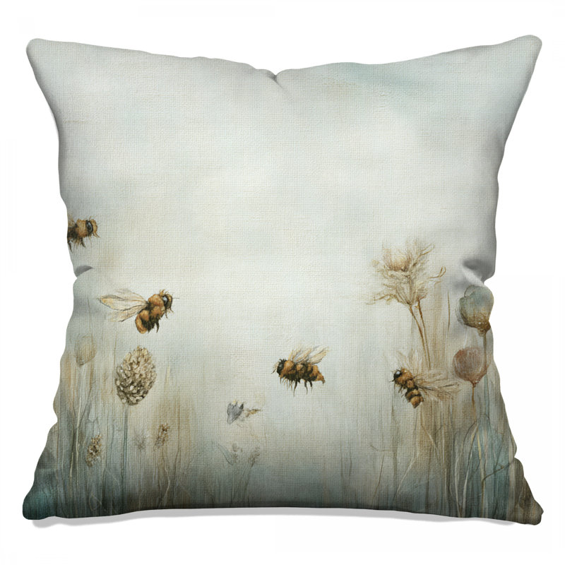 Bees In Meadow Double Sided Throw Pillows, 14 x 14 inches