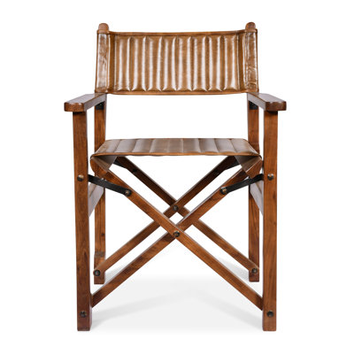 47 cm H Upholstered Genuine Leather Foldable Dining Chair in Brown
