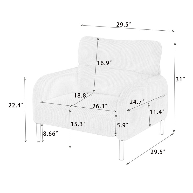 Fauteuil en velours côtelé, siège large simple confortable, convient aux salons, aux chambres et aux salles de conférence