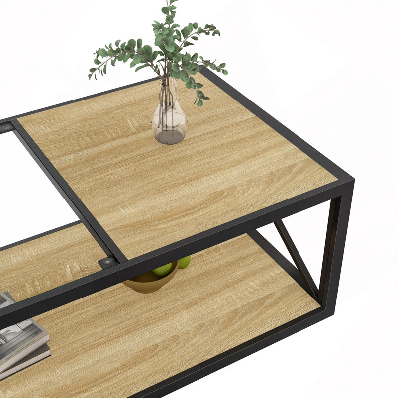 Table basse moderne pour chambre et salon, plateau en verre trempé et MDF, style industriel