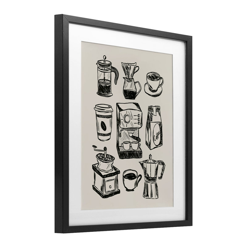 "Coffee Coffee", "Divers Brews", reproduction encadrée sous verre, conception de JJ Design House LLC, Cadre noir minuit