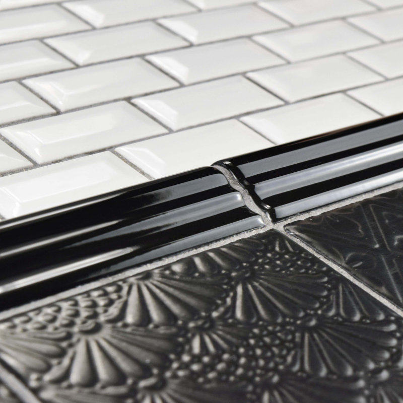 Garniture de tuile de boue en céramique brillante 7,9 po x 1,3 po Neros Nero