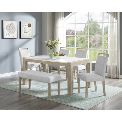 Modern 6pc Dining With Rectangular Marble Table And Relaxing Upholstered Seating Style , White Chair Compilation