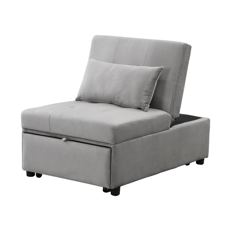 Mentar 39.8'' Armless Sofa Bed, Light Gray Velvet