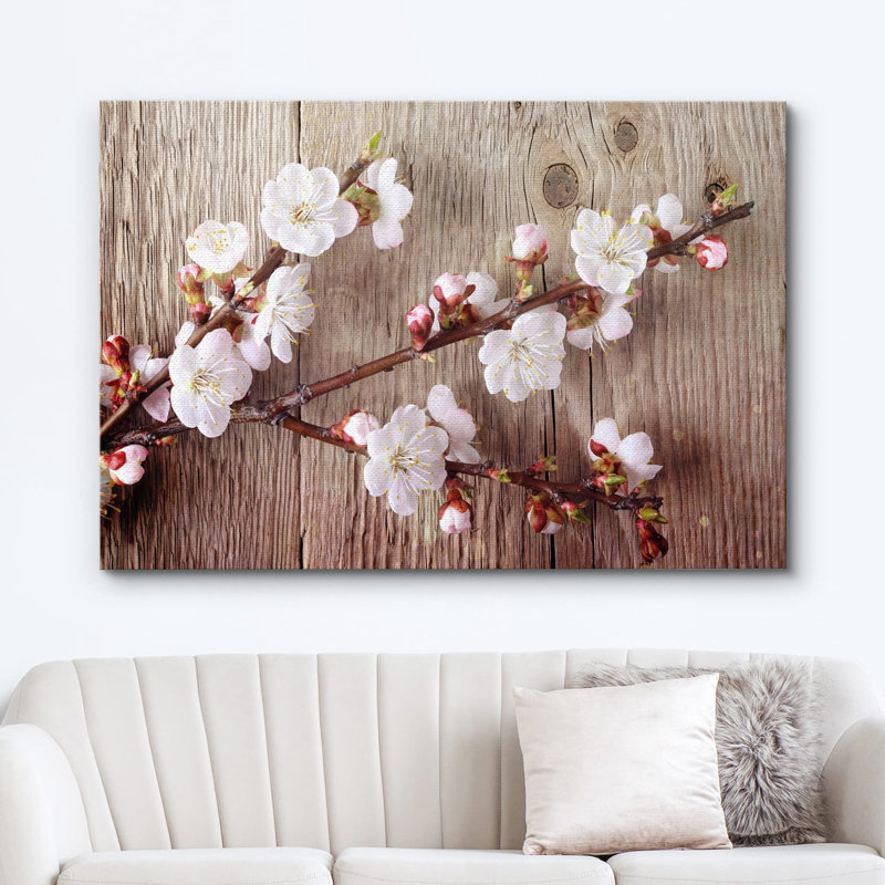 Art floral, fleurs de cerisier sur table en bois de chêne, plantes naturelles, photographie, art moderne, paysage rustique
