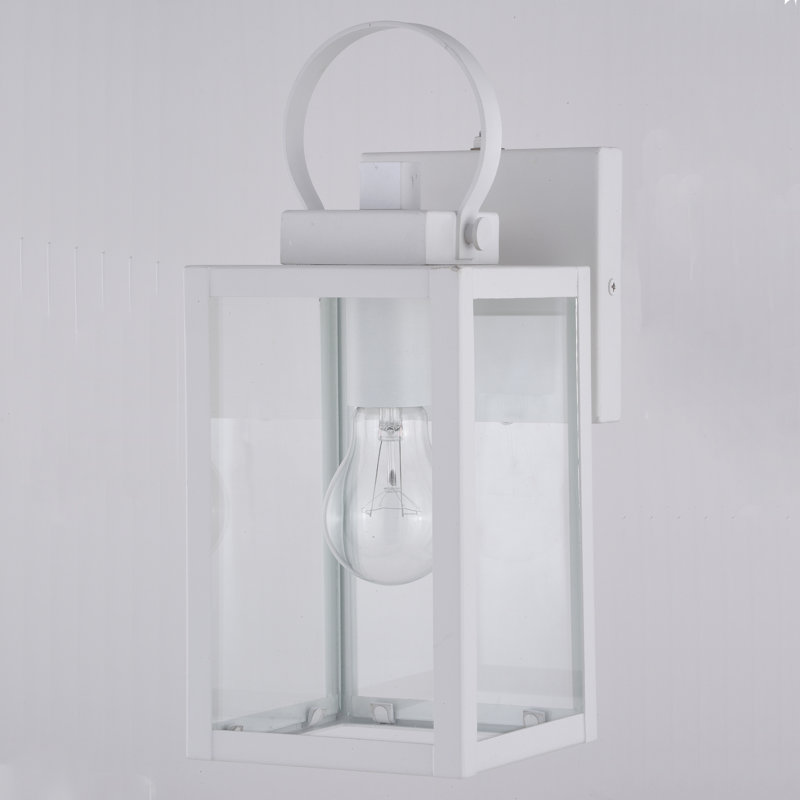 Jazline 12.25 in. H 1-Light Textured White Dusk to Dawn Sensor Transitional Outdoor Wall Sconce, Durable Steel, Clear Glass Shade, LED Compatible for Exterior Porch Patio Front Door or Garage