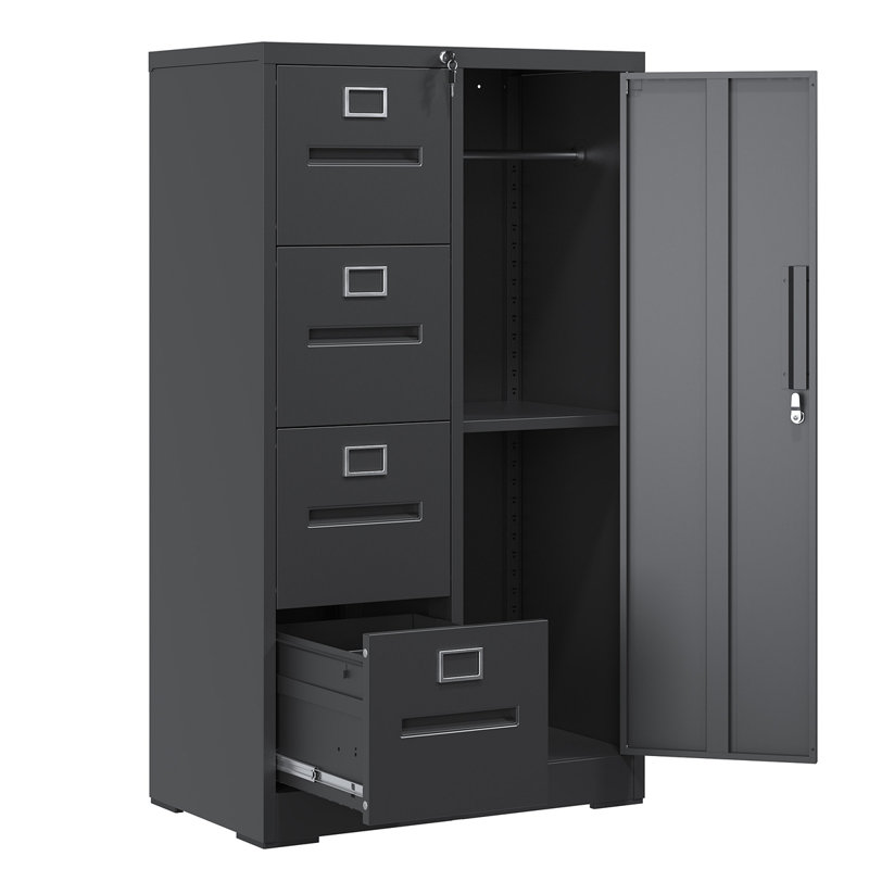 Metal Storage Vertical Filing Cabinet With Lock, Steel File Locker With 4 Drawers And 1 Door For School, Living Room, Bedroom, Office