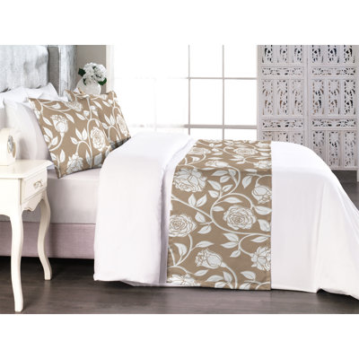 Ambesonne Springtime Bed Runner Set Minimalist Boho Garden Warm Taupe Off White