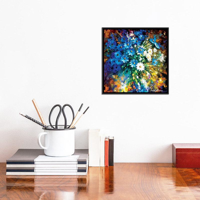 " Bouqet Of Happiness " by Leonid Afremov, 18" H x 18" W x 1.5" D, Black Framed Canvas, No Matte