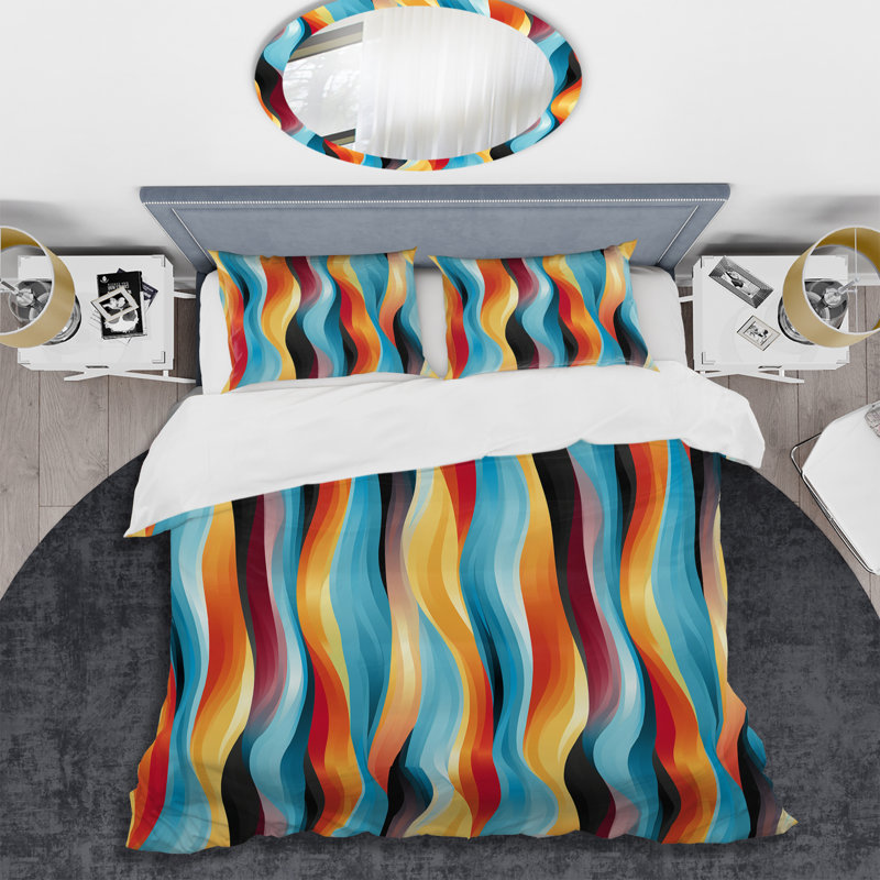 Popart Striped Rainbow Rhythm II Abstract Duvet Cover, Queen Duvet Cover + 2 Standard Shams