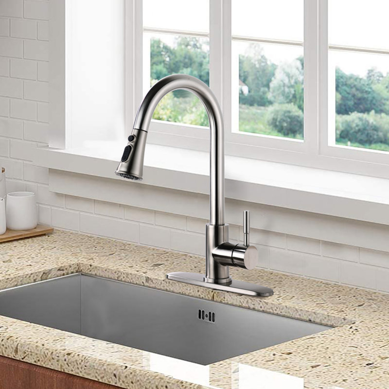 Robinet de cuisine rétractable avec pulvérisateur, Nickel brossé