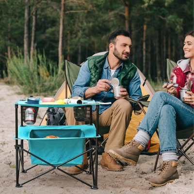 Table de pique-nique portative de camping, table de plage pliante légère avec 4 porte-gobelets et sac de transport pour le camping, les voyages, la pêche et les activités de plein air