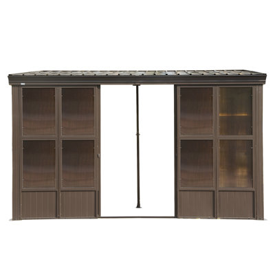 Wall Mounted Sunroom, Against Wall Solarium With Galvanized Steel Sloping Roof, Detachable PVC Screen, Lockable Sliding Front And Side Doors, Lean-To Gazebo Sun Room For Deck Patio