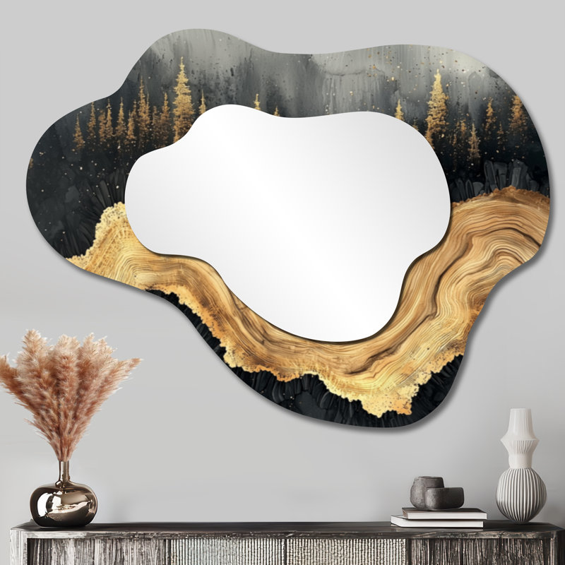Forest River Of Black Onyx Crystal I - miroir asymétrique irrégulier Forest, miroir mural traditionnel, imprimé sur métal