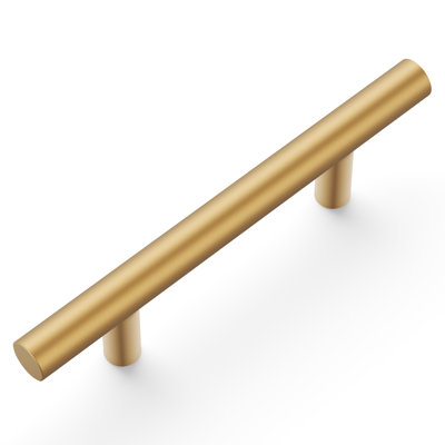  Heritage Designs Round Bar Pull - 3" Center to Center Cabinet Pull Brushed Brass - Contemporary Hardware for Drawers & Cabinets