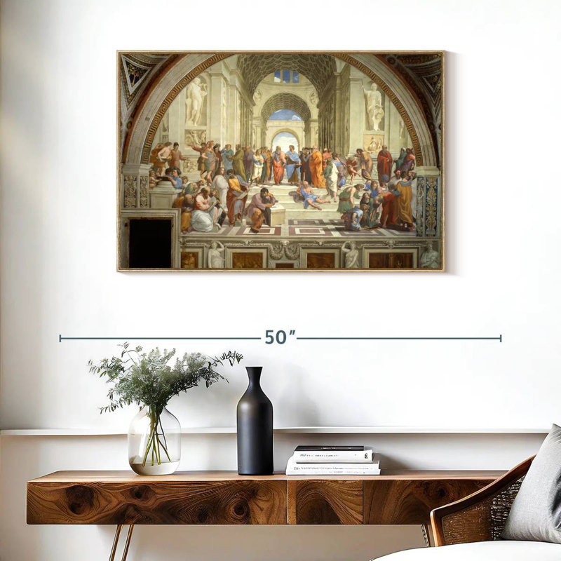 L'école d'Athènes, 37 po x 25 po, Cadre flottant en bois naturel