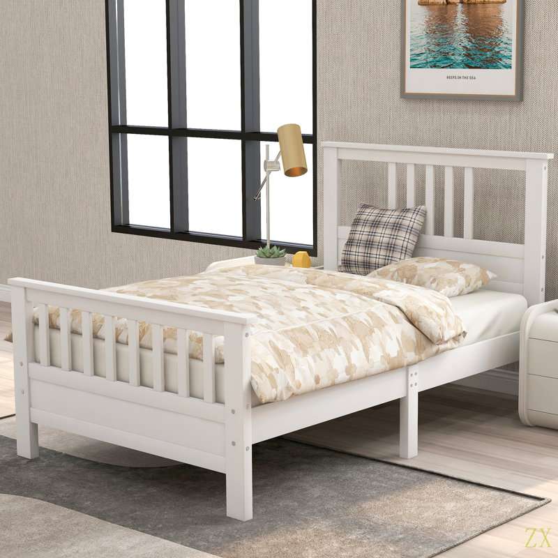 Lit plateforme en bois avec tête de lit et pied de lit, lit simple, Lit simple