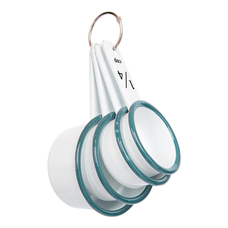 4pc White Enamel Measuring Cups Set - By Argon Tableware, Green
