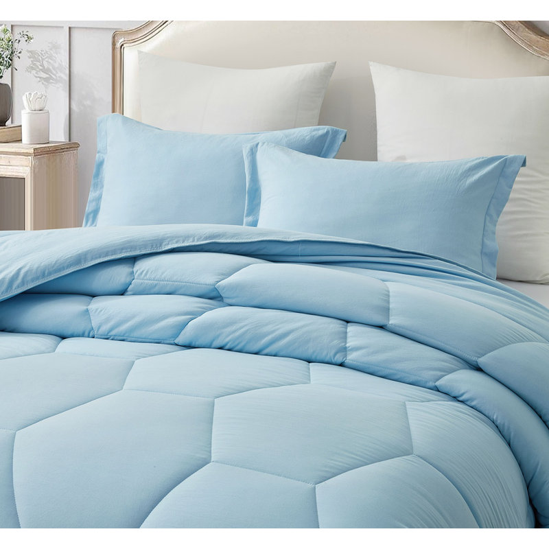Chambray Blue Twin Microfiber Comforter Set with Geometric Pattern