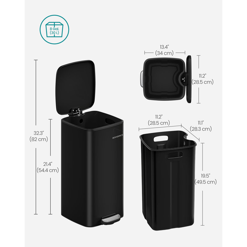Clerfont Step On Kitchen Trash Can, Ink Black, 54.4cm H x 34cm W x 28.5cm D