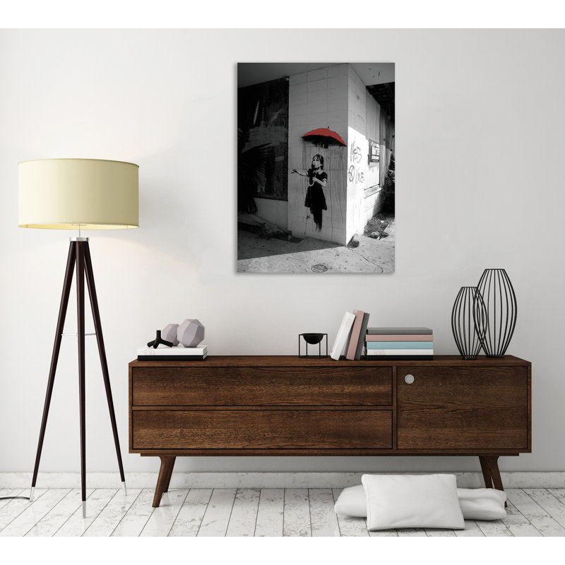 Red Umbrella Girl by Banksy - Wrapped Canvas Print, 102 cm H x 76 cm W x 4 cm D