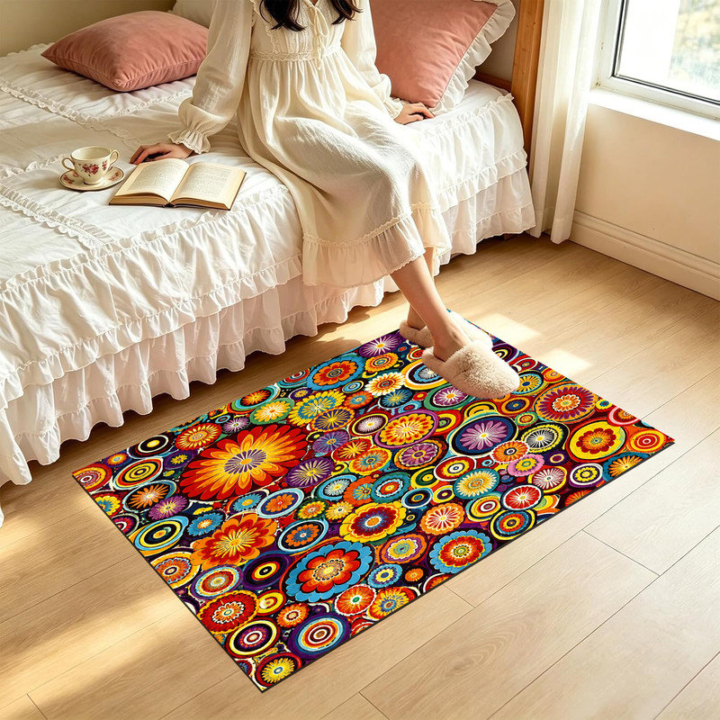  Tapis d'intérieur antidérapant pour porte d'extérieur, 24 po x 36 po, fleur de mandala colorée, Fleur de mandala colorée