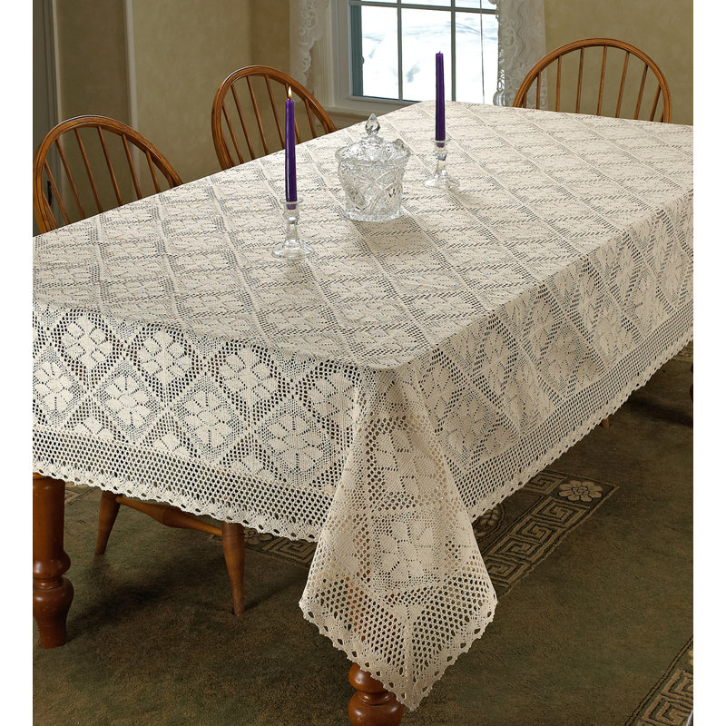 Sawbridgeworth Geometric Cotton Blend Tablecloth, 120" L x 60" W, Ivory