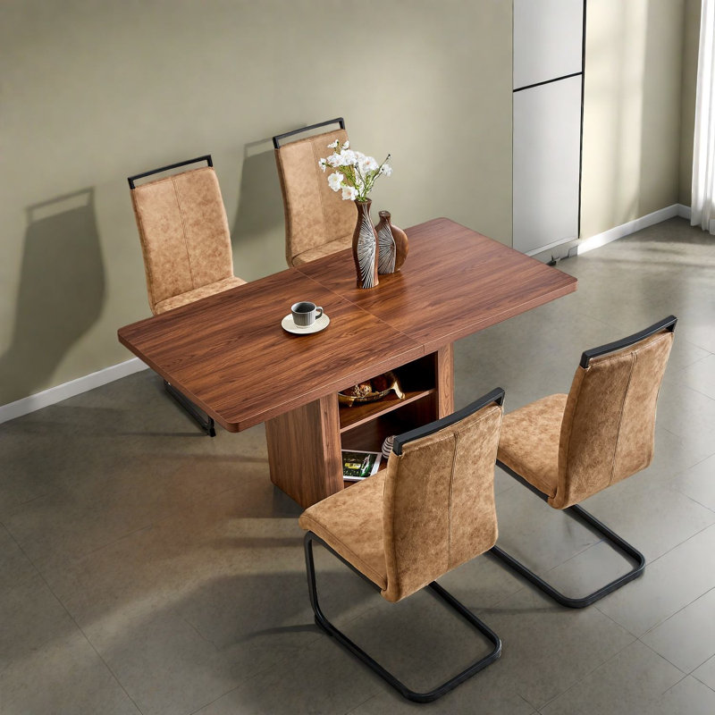 Ensembles de tables de salle à manger extensibles modernes avec finition en bois de noyer pour les repas en famille
