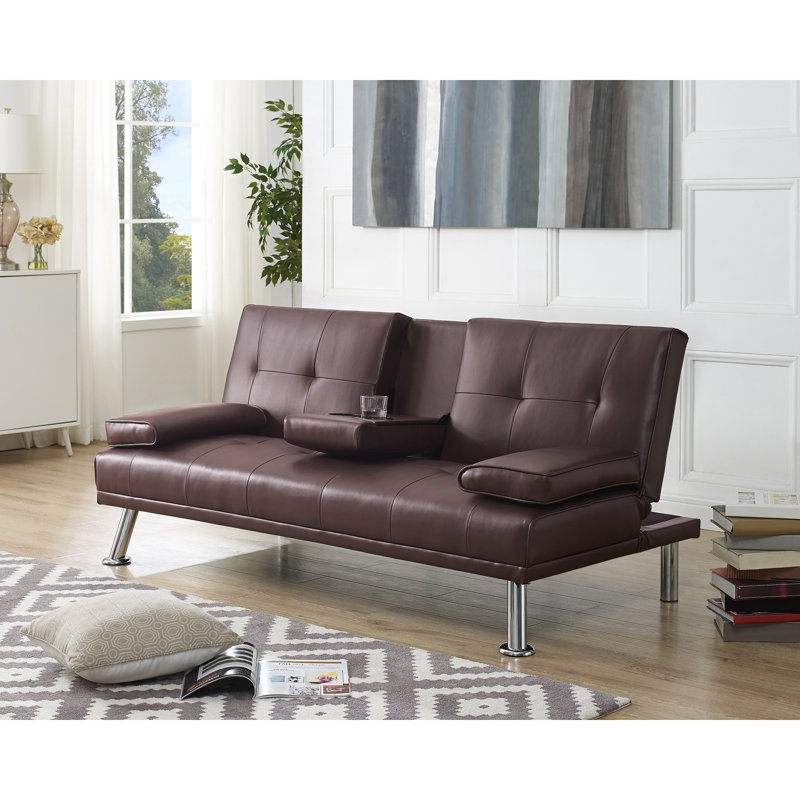 Canapé-lit futon avec accoudoirs, porte-gobelets et fonction inclinable, idéal pour les salons confortables, Espresso