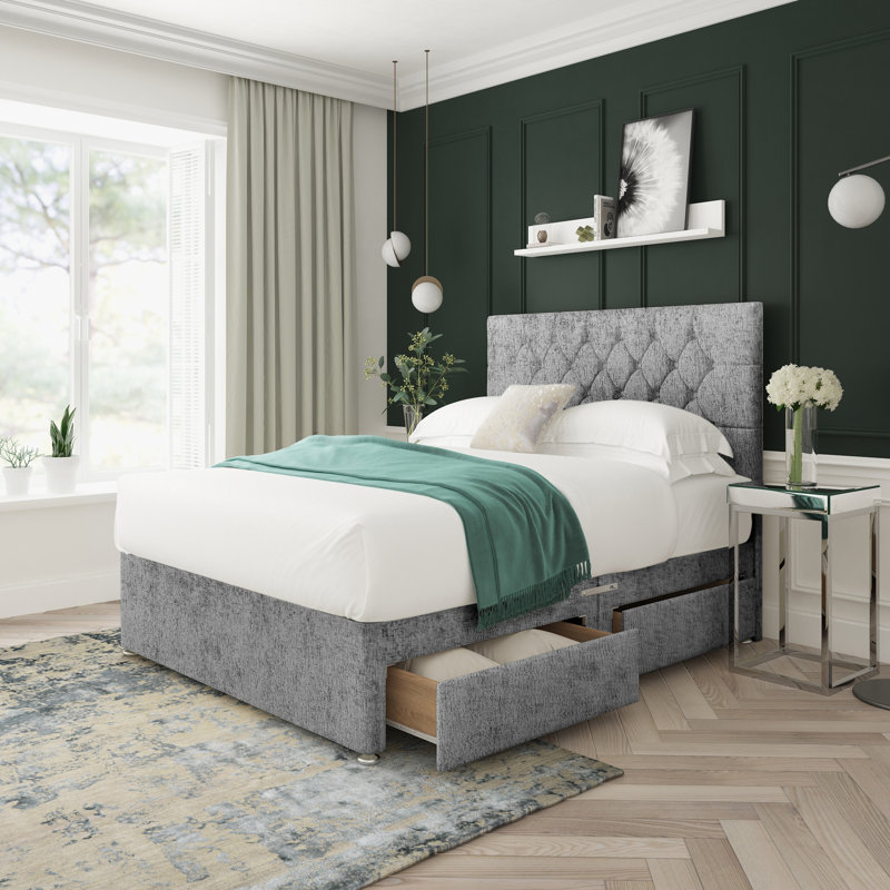 17 Stories Upholstered Divan Bed Base Only , Silver, Double (4'6)