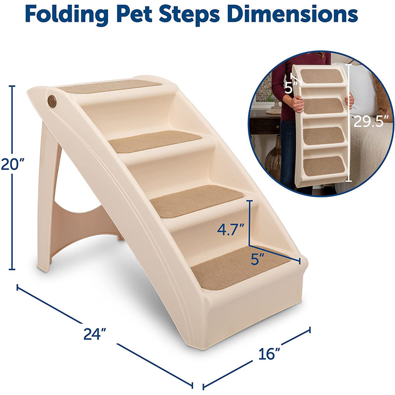 Beige Folding Pet Stairs with Non-Slip Pads