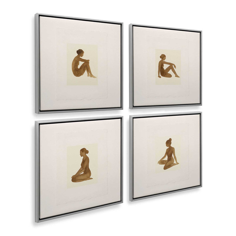 Ensemble de 4 reproductions, 16 po x 16 po, Cadre flottant en chrome poli
