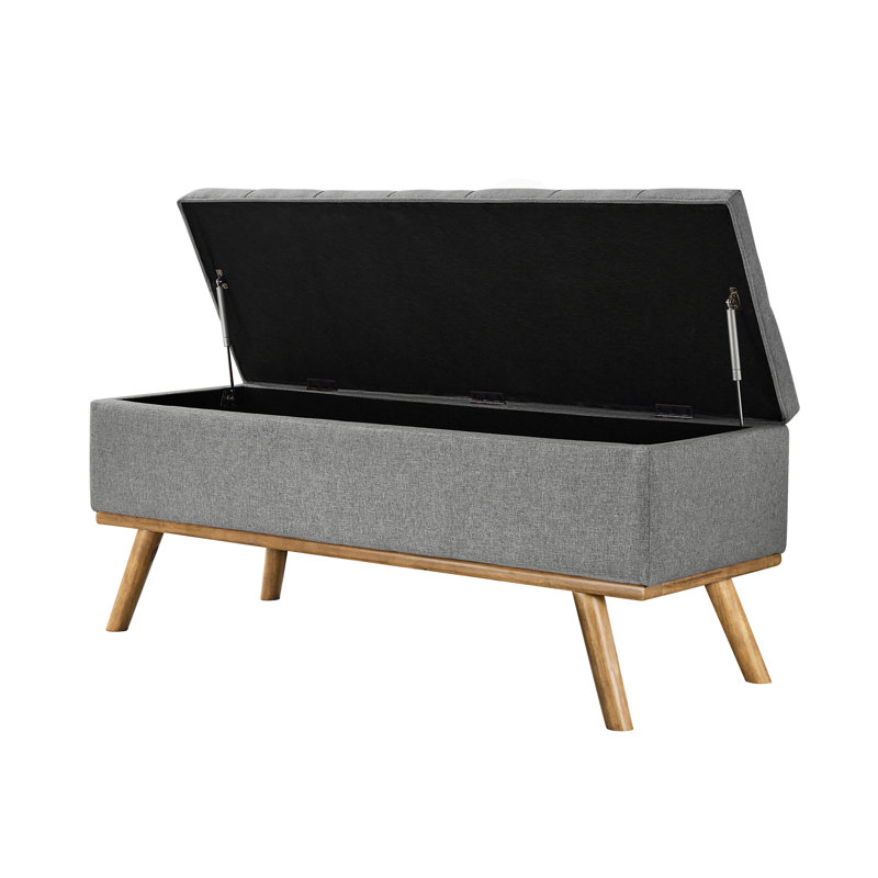 Leaysia Linen Upholstered Storage Bench, Gray Linen